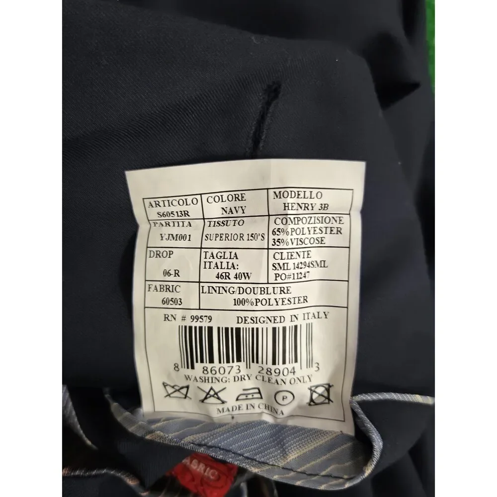 Caravelli Fusion Men's Navy Blue Blazer Sport Coat Jacket Size 46R Henry 3B Epa